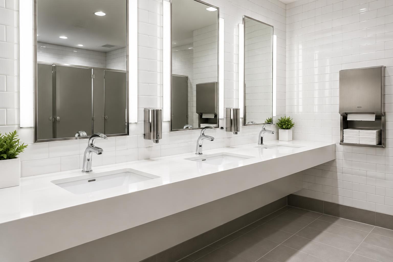 A spotless commercial office restroom